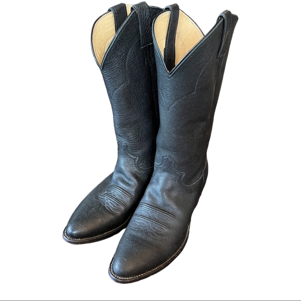 Justin Boots Black Leather Western Boots Men's Size 8.5 E Made in USA